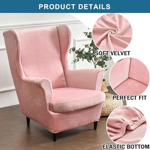 Wingback Chair Cover 2 Piece Velvet Slipcover for Wingback Chairs