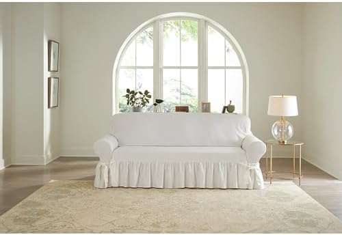 SureFit Essential Twill Ruffled Sofa Slipcovers White