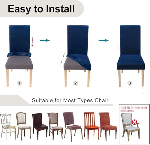 Smiry Velvet Stretch Dining Chair Covers Set of 2 Federal Blue