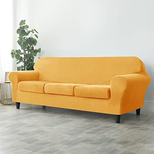 Deisy Dee Velvet Sofa Slipcovers - Pet Friendly 3 Cushion Cover Set