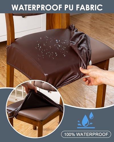 Genina 6-Piece Dining Chair Covers Set Waterproof PU Leather