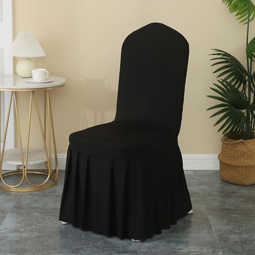Qubjus 2 Pack Stretch Spandex Dining Chair Covers with Skirt Black