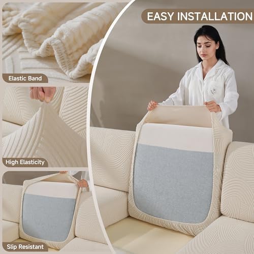 Qianmew 2 Seater 1 Chaise Sofa Cushion Covers Ivory