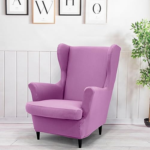 Light Purple Wingback Chair Slipcover Set 2 Piece