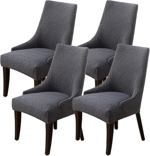 Set of 4 Waterproof Stretch Wingback Chair Slipcovers - Dark Gray