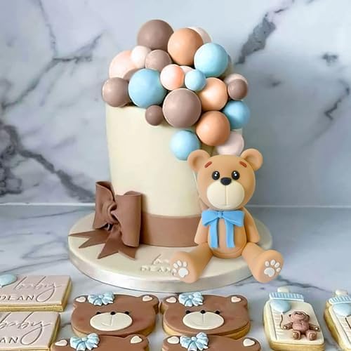 LaVenty Blue Bear Cake Decoration with Blue Gold Balls