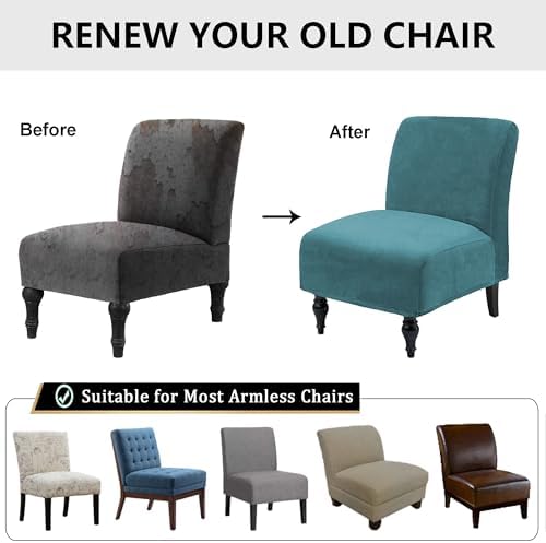 Velvet Armless Chair Covers Peacock Blue Luxury Slipcovers