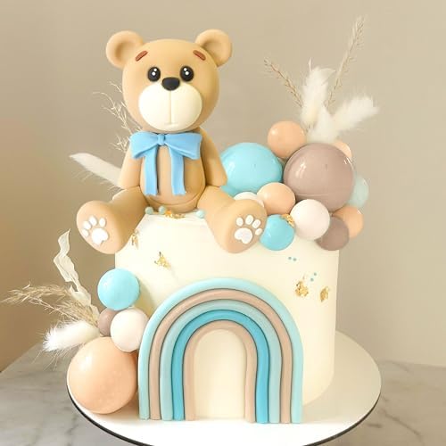 LaVenty Blue Bear Cake Decoration with Blue Gold Balls