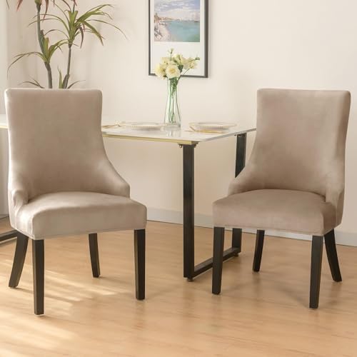 Velvet Stretch Wingback Chair Cover 6PCS Brown