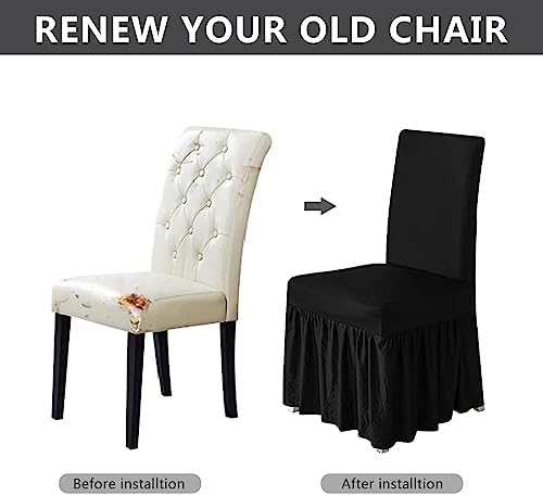 Molasofa Chair Covers Set of 4 Stretch Slipcovers with Skirt Black