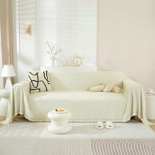 HANDONTIME Cream Herringbone Sofa Cover for Dogs