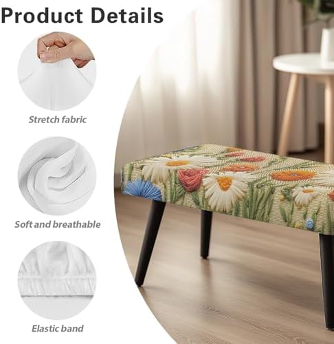 Floral Dining Bench Cover with Elastic Slip Resistant Material