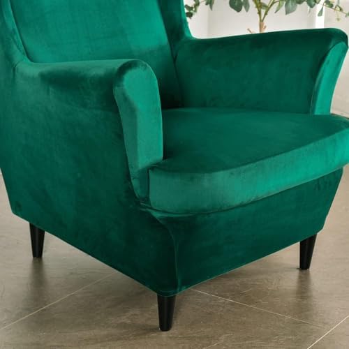 Velvet Wingback Chair Slipcover 2 Piece Set White M