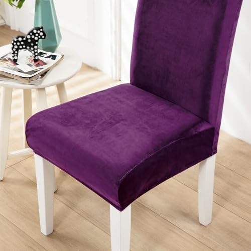 Soft Velvet Dining Chair Covers Set of 4 Purple