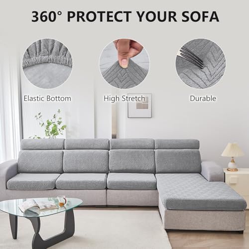 Genina Waterproof Couch Cushion Covers 3 Pack Light Gray