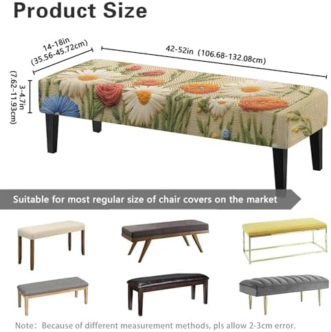 Floral Dining Bench Cover with Elastic Slip Resistant Material