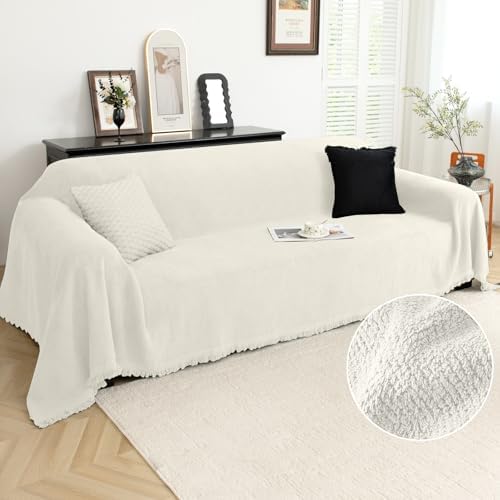 Arfntevss Fuzzy Sofa Cover 3 Seat Slipcover Cream
