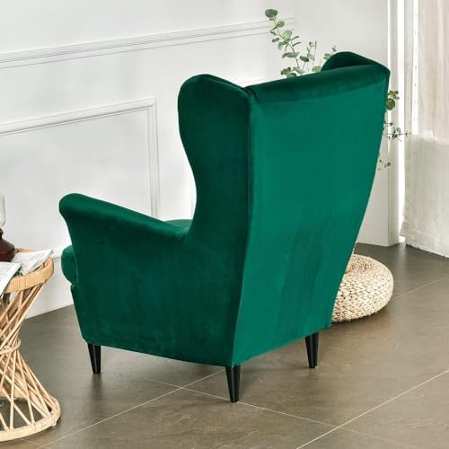 Velvet Wingback Chair Slipcover 2 Piece Set White M
