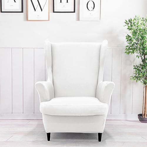 2 Piece Wingback Chair Slipcover with Arms - White