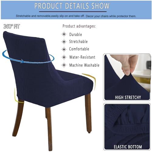 KELUINA Jacquard Waterproof Stretch Wingback Chair Cover Slipcover - 2PC Navy