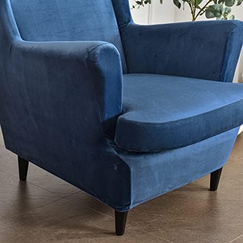 OBCREAT Wingback Chair Covers 2 Piece Stretch Velvet Slipcover for Armchair