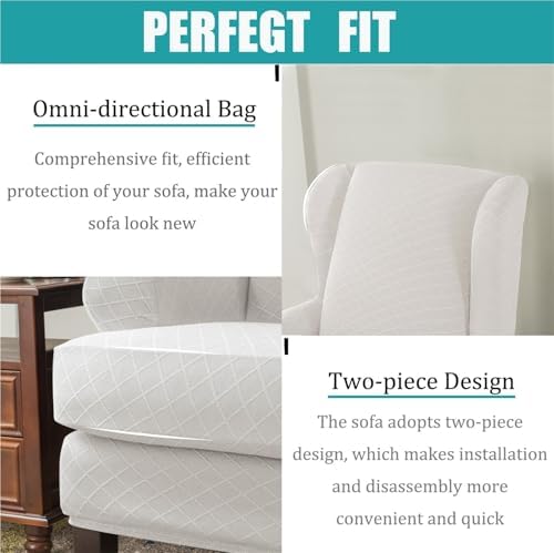 RUIBOBB 2 Piece Wing Chair Slipcover White