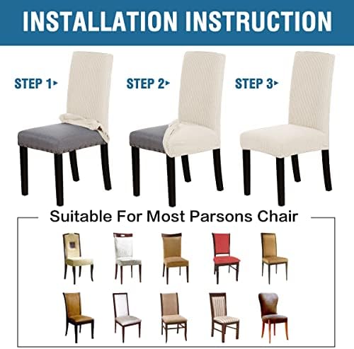 HVERSAILTEX Stretch Dining Chair Covers Set of 2 Ivory Checked Jacquard Slipcovers