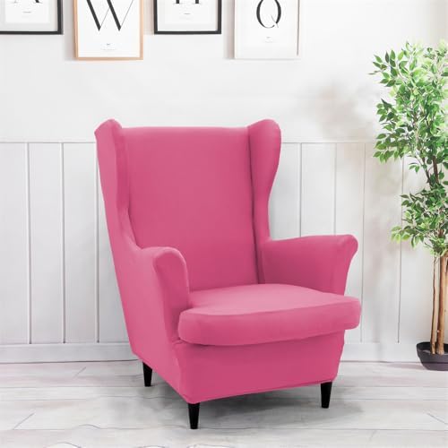 Hot Pink Stretch Wing Chair Covers 2 Piece Set