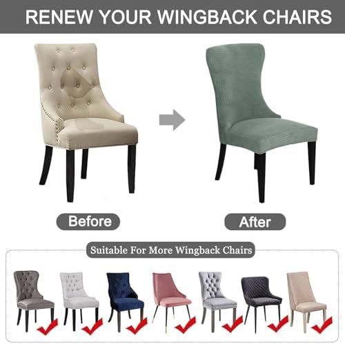 Stretch Wingback Chair Slipcover Set of 2 Light Green