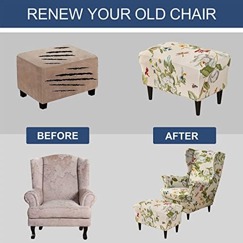 HAOYONG Stretch Wing Chair Cover Set with Ottoman