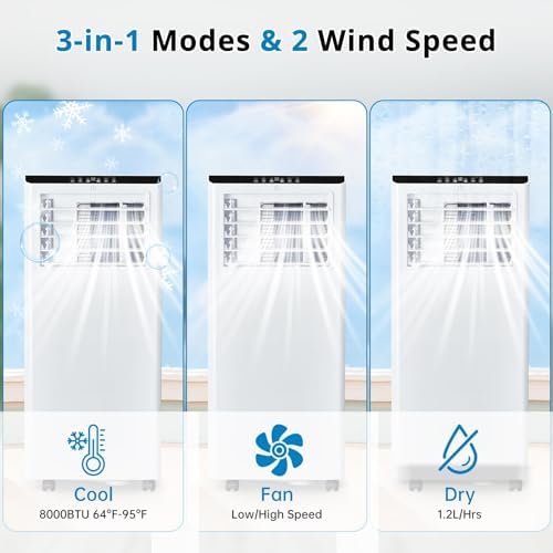 Euker 8000 BTU Portable Air Conditioner with Fan Mode and Dehumidifier