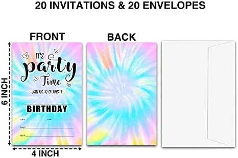 Tie Dye Birthday Invitations 20-Pack with Envelopes