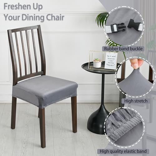 Dining Chair Seat Covers Set of 4 Light Grey Stretch Velvet