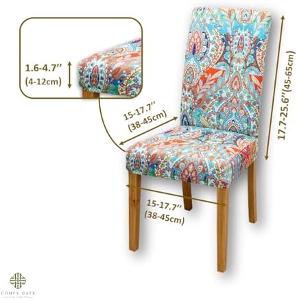 4 Pack Bohemian Dining Chair Covers with Elastic Hem