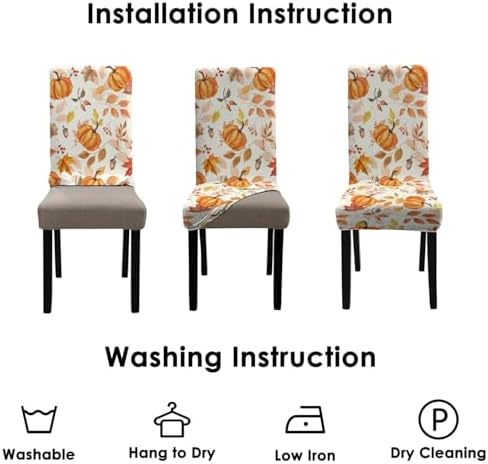 Fall Thanksgiving Chair Covers Set of 6 with Pumpkins and Maple Leaves