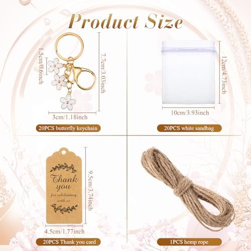 20 Piece White Flower Keychain Party Favor Set