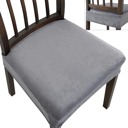 Dining Chair Seat Covers Set of 4 Light Grey Stretch Velvet