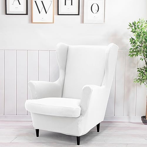 2 Piece Wingback Chair Slipcover with Arms - White