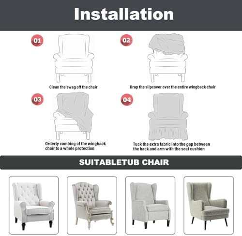 Stretch Seersucker Wingback Chair Slipcover Set with Ottoman Cover