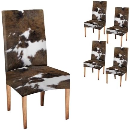 TOMWISH Dining Chair Covers Set of 4 Cowhide Print Spandex