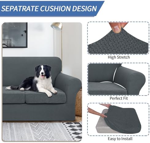 JIVINER 3 Piece Stretch Sofa Covers for 2 Cushion Couch
