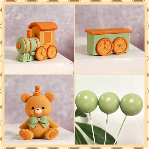 JeVenis Sage Green Bear Cake Decoration Set