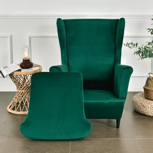 Velvet Wingback Chair Slipcover 2 Piece Set White M