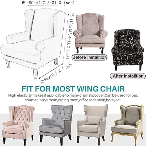 Stretch Wingback Chair Covers Blue Green 2 Piece Spandex