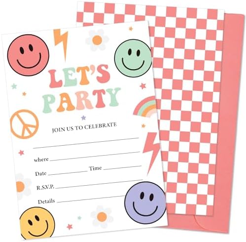 25 Piece Retro Smile Face Party Invites with Envelopes
