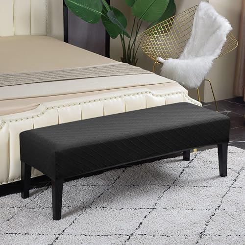 Lebaley Chair Covers for Dining Bench - Stretch Jacquard Removable Washable Black