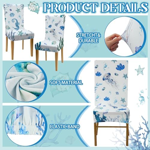 6 Pcs Coastal Chair Covers with Ocean Designs