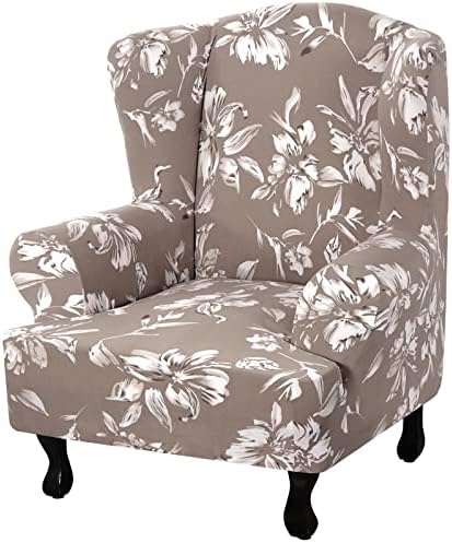 Floral Printed Fleece Wingback Chair Slipcover - Taupe