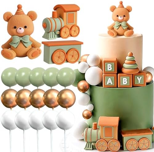 JeVenis Sage Green Bear Cake Decoration Set