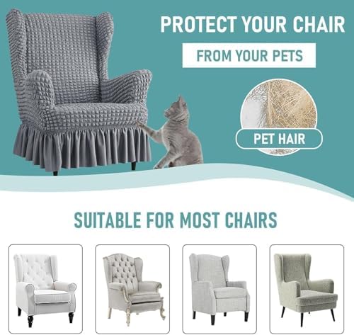 Stretch Seersucker Wingback Chair Slipcover Set